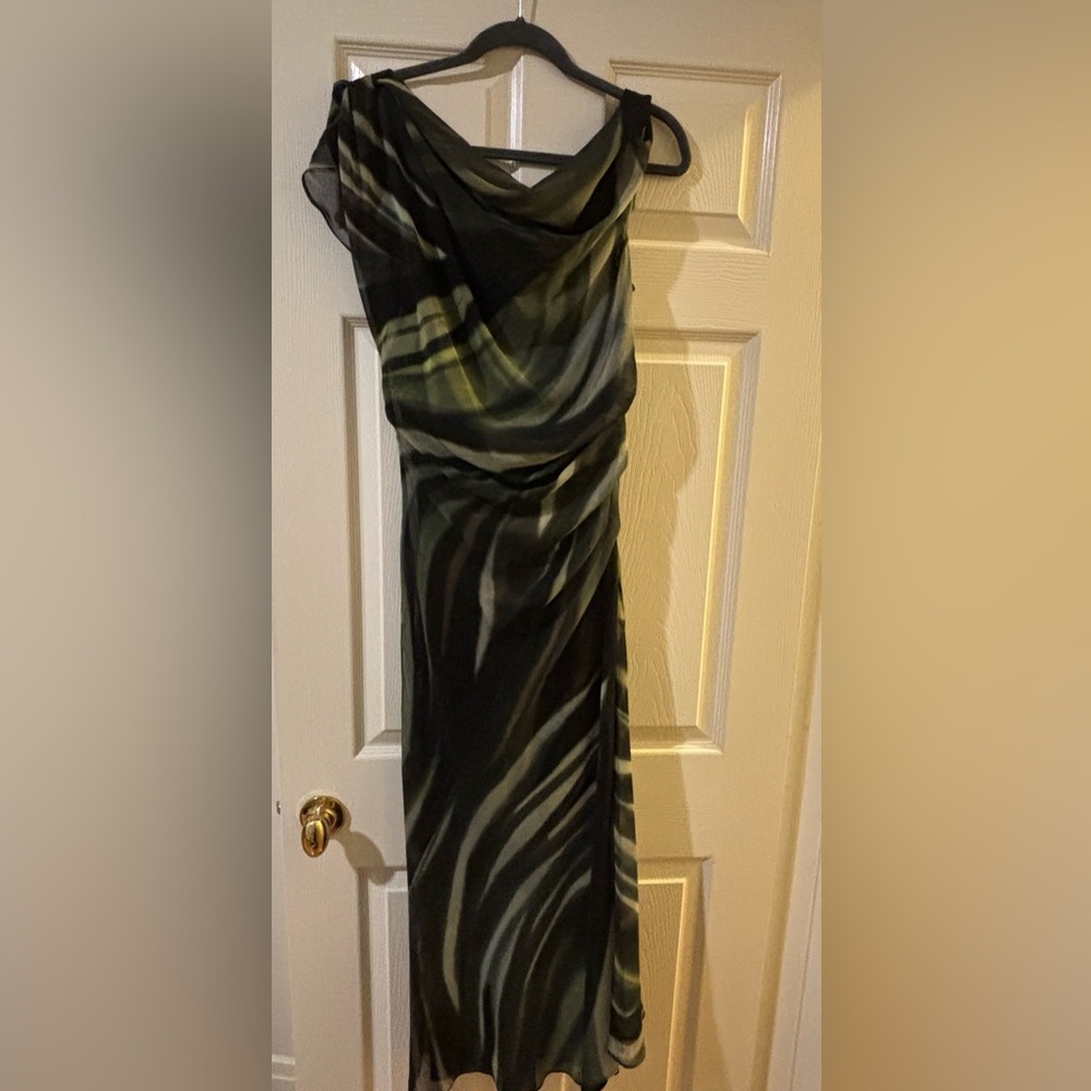 Mango Black and Green Draped Dress